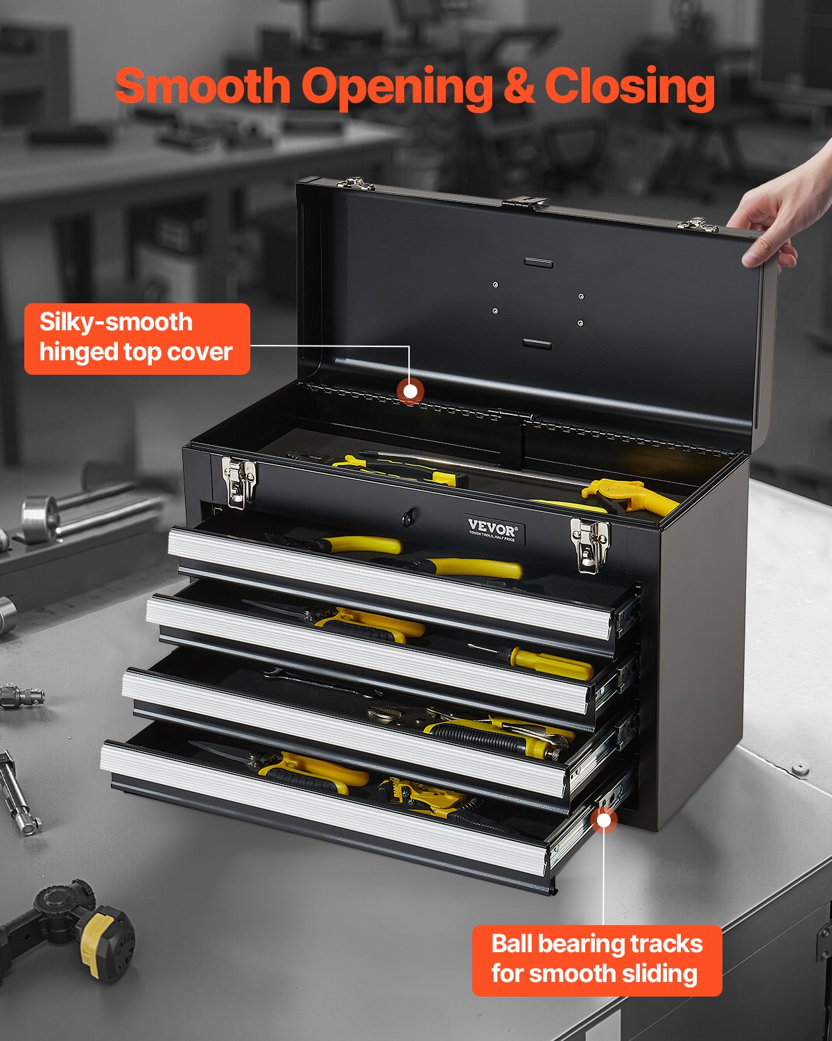 VEVOR Metal Tool Box, 20.5-inch, Portable Metal Tool Box with 4 Drawers, Small Tool Chest with EVA Liners, Ball Bearing Slide Drawers Locking & Powder Coated Finish, Multi-Function Tool Organizer - CTSBXSGJX20ILXNNKV0 - view 5