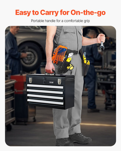 VEVOR Metal Tool Box, 20.5-inch, Portable Metal Tool Box with 4 Drawers, Small Tool Chest with EVA Liners, Ball Bearing Slide Drawers Locking & Powder Coated Finish, Multi-Function Tool Organizer - CTSBXSGJX20ILXNNKV0 - view 6