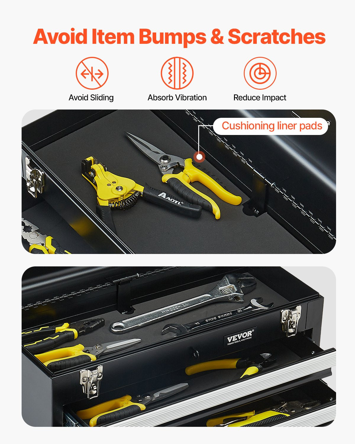 VEVOR Metal Tool Box, 20.5-inch, Portable Metal Tool Box with 4 Drawers, Small Tool Chest with EVA Liners, Ball Bearing Slide Drawers Locking & Powder Coated Finish, Multi-Function Tool Organizer - CTSBXSGJX20ILXNNKV0 - view 8