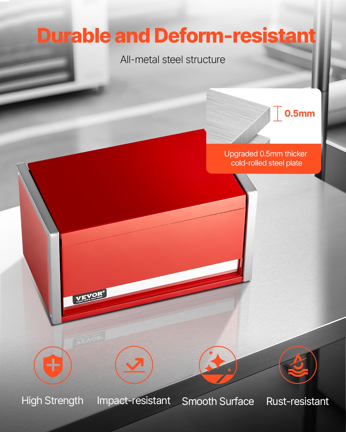 VEVOR Metal Tool Box, 8.6-inch, Portable Metal Tool Box with 3 Drawers, Small Tool Chest with EVA Liners and PP Feet Pads, Heavy-Duty Steel With Ball Bearing Opening and Powder Coated Finish, Red - CTSBXSGJX86I00F7ZV0 - view 7