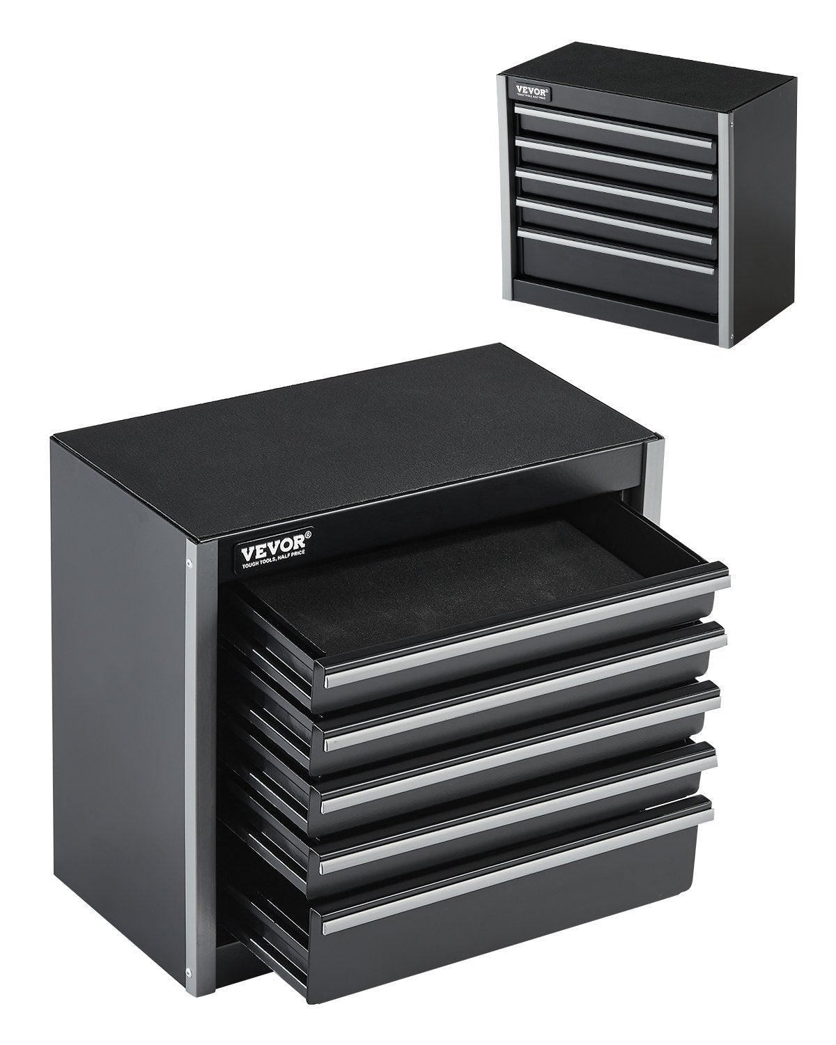 VEVOR Metal Tool Box, 8.6-inch, Portable Metal Tool Box with 5 Drawers, Small Tool Chest with EVA Liners and PP Feet Pads, Heavy-Duty Steel With Ball Bearing Opening and Powder Coated Finish, Black - CTSBXSGJX86I4GRVMV0 - view 1