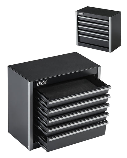 VEVOR Metal Tool Box, 8.6-inch, Portable Metal Tool Box with 5 Drawers, Small Tool Chest with EVA Liners and PP Feet Pads, Heavy-Duty Steel With Ball Bearing Opening and Powder Coated Finish, Black - CTSBXSGJX86I4GRVMV0 - view 1