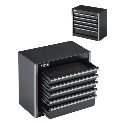 VEVOR Metal Tool Box, 8.6-inch, Portable Metal Tool Box with 5 Drawers, Small Tool Chest with EVA Liners and PP Feet Pads, Heavy-Duty Steel With Ball Bearing Opening and Powder Coated Finish, Black - CTSBXSGJX86I4GRVMV0 - view 2