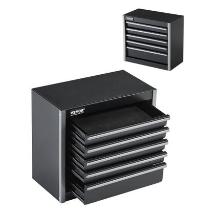 VEVOR Metal Tool Box, 8.6-inch, Portable Metal Tool Box with 5 Drawers, Small Tool Chest with EVA Liners and PP Feet Pads, Heavy-Duty Steel With Ball Bearing Opening and Powder Coated Finish, Black - CTSBXSGJX86I4GRVMV0 - view 2