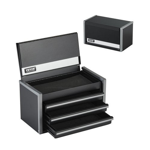 VEVOR Metal Tool Box, 8.6-inch, Portable Metal Tool Box with 3 Drawers, Small Tool Chest with EVA Liners and PP Feet Pads, Heavy-Duty Steel With Ball Bearing Opening and Powder Coated Finish, Black - CTSBXSGJX86IACUDAV0 - view 2