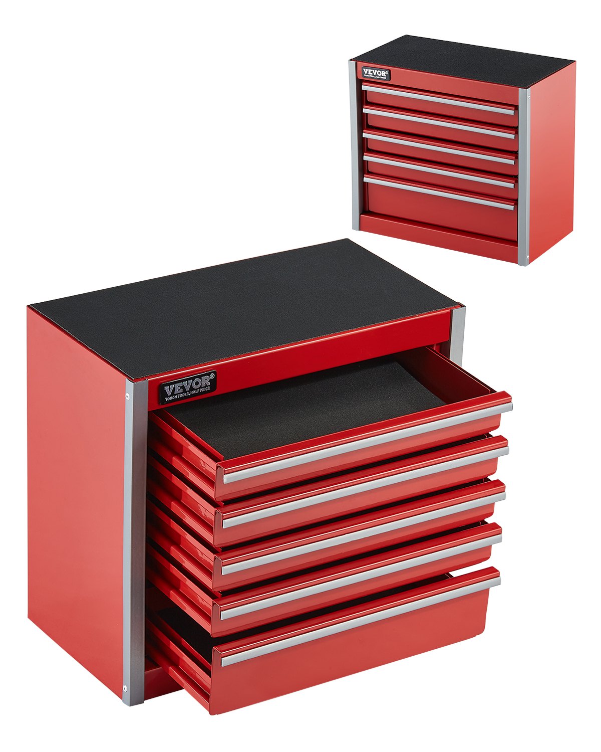 VEVOR Metal Tool Box, 8.6-inch, Portable Metal Tool Box with 5 Drawers, Small Tool Chest with EVA Liners and PP Feet Pads, Heavy-Duty Steel With Ball Bearing Opening and Powder Coated Finish, Red - CTSBXSGJX86IY6PZFV0 - view 1