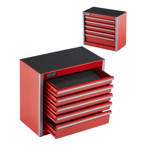 VEVOR Metal Tool Box, 8.6-inch, Portable Metal Tool Box with 5 Drawers, Small Tool Chest with EVA Liners and PP Feet Pads, Heavy-Duty Steel With Ball Bearing Opening and Powder Coated Finish, Red - CTSBXSGJX86IY6PZFV0 - view 2