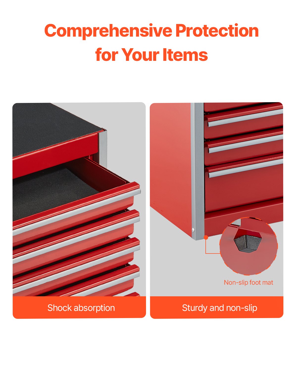 VEVOR Metal Tool Box, 8.6-inch, Portable Metal Tool Box with 5 Drawers, Small Tool Chest with EVA Liners and PP Feet Pads, Heavy-Duty Steel With Ball Bearing Opening and Powder Coated Finish, Red - CTSBXSGJX86IY6PZFV0 - view 8