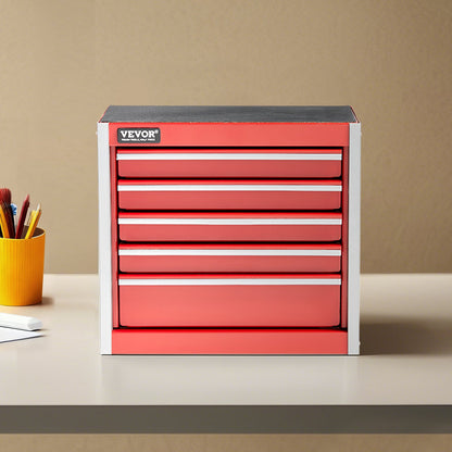 VEVOR Metal Tool Box, 8.6-inch, Portable Metal Tool Box with 5 Drawers, Small Tool Chest with EVA Liners and PP Feet Pads, Heavy-Duty Steel With Ball Bearing Opening and Powder Coated Finish, Red - CTSBXSGJX86IY6PZFV0 - view 9