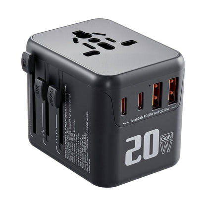 VEVOR Universal Travel Adapter, 5-in-1, International European Power Adapter with 2 USB-C, 2 USB-A Ports, 1 AC Outlet, 4 Different Plugs, Worldwide Plug Adaptor Wall Charger, for Europe UK EU AUS USA - CTSPQDTBGS1JD6XS5001V1 - view 1