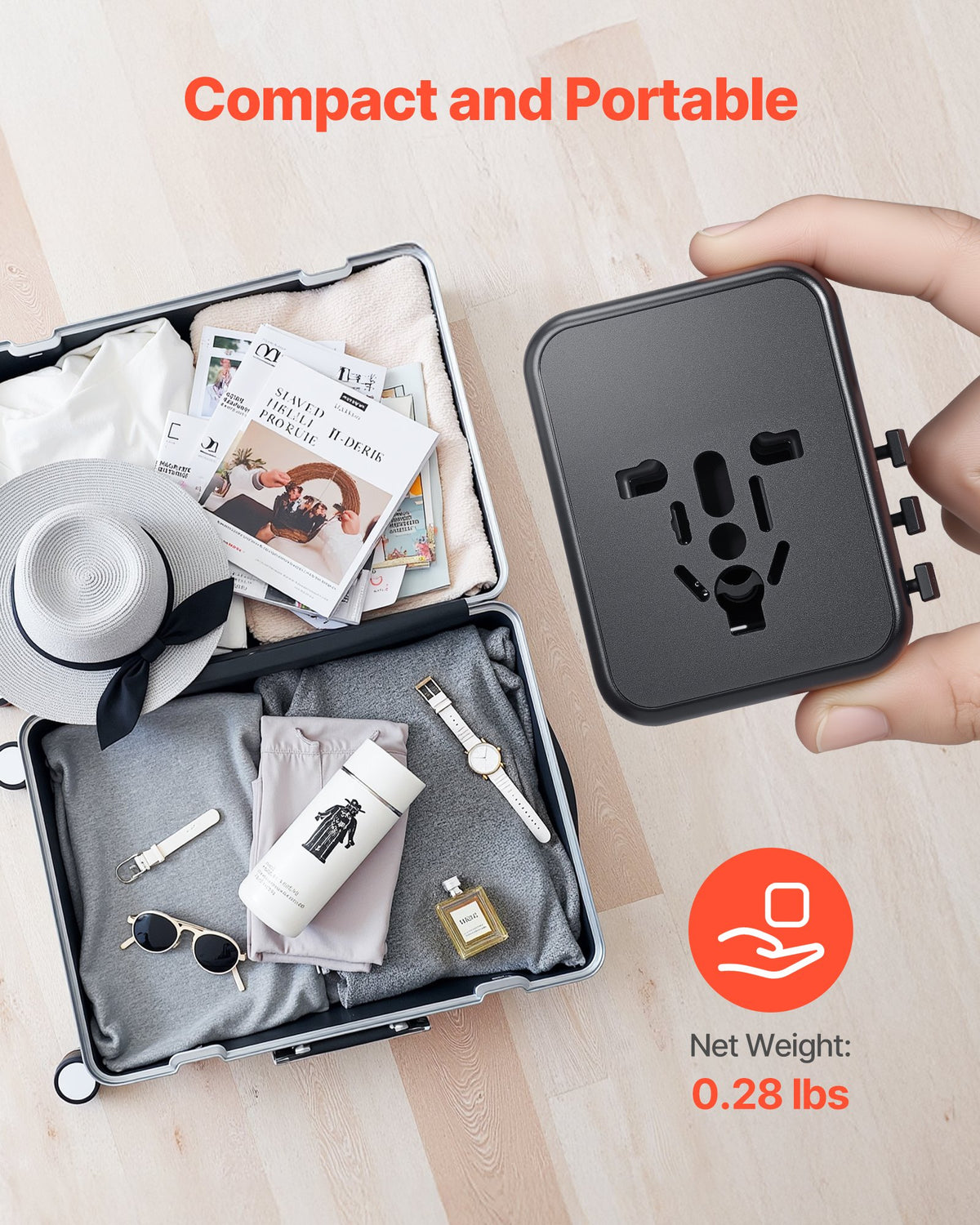 VEVOR Universal Travel Adapter, 5-in-1, International European Power Adapter with 2 USB-C, 2 USB-A Ports, 1 AC Outlet, 4 Different Plugs, Worldwide Plug Adaptor Wall Charger, for Europe UK EU AUS USA - CTSPQDTBGS1JD6XS5001V1 - view 7