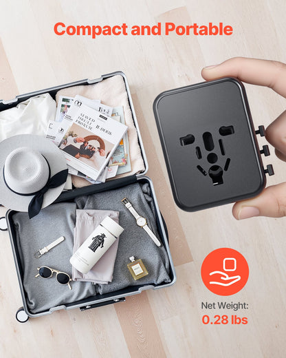 VEVOR Universal Travel Adapter, 5-in-1, International European Power Adapter with 2 USB-C, 2 USB-A Ports, 1 AC Outlet, 4 Different Plugs, Worldwide Plug Adaptor Wall Charger, for Europe UK EU AUS USA - CTSPQDTBGS1JD6XS5001V1 - view 7