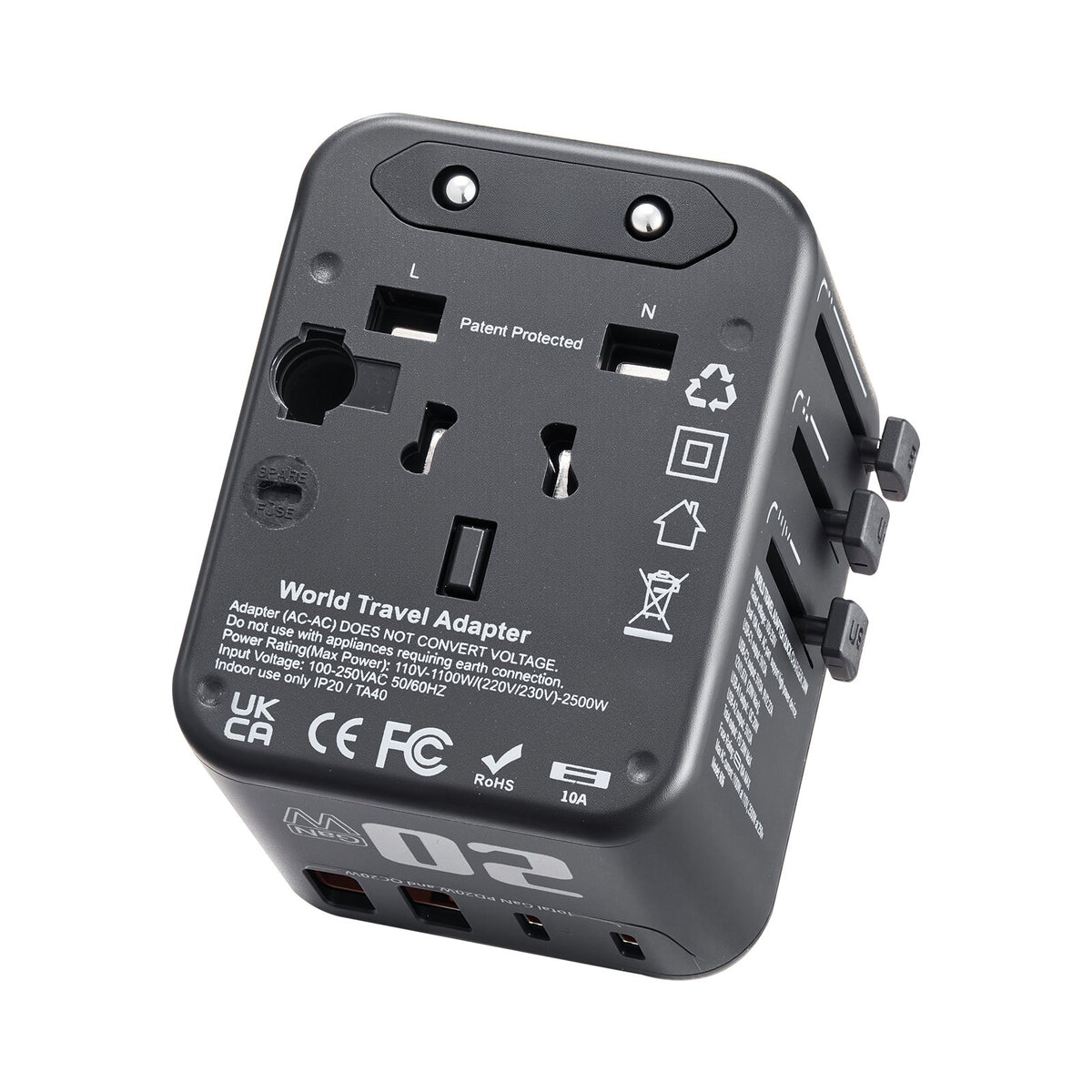 VEVOR Universal Travel Adapter, 5-in-1, International European Power Adapter with 2 USB-C, 2 USB-A Ports, 1 AC Outlet, 4 Different Plugs, Worldwide Plug Adaptor Wall Charger, for Europe UK EU AUS USA - CTSPQDTBGS1JD6XS5001V1 - view 10