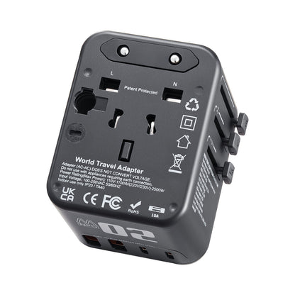 VEVOR Universal Travel Adapter, 5-in-1, International European Power Adapter with 2 USB-C, 2 USB-A Ports, 1 AC Outlet, 4 Different Plugs, Worldwide Plug Adaptor Wall Charger, for Europe UK EU AUS USA - CTSPQDTBGS1JD6XS5001V1 - view 10