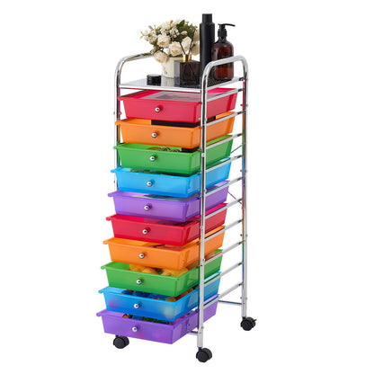 VEVOR Rolling Cart with Drawers, 10 Drawer Storage Organizer, Mobile Utility Cart with Steel Frame, Universal Casters & 2 Brakes, Great for Office, Classroom, Craft Tools, Garage, Studio, Rainbow - CTTCDPDPBXG1TORG1001V0 - view 1