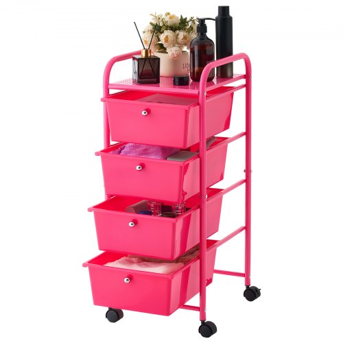VEVOR Rolling Cart with Drawers, 4 Drawer Storage Organizer, Mobile Utility Cart with Steel Frame, Universal Casters & 2 Brakes, for Office, Classroom, Craft Tools, Garage, Cleaning Supplies, Rose Red - CTTCDPDPPT4CY8TN3001V0 - view 2