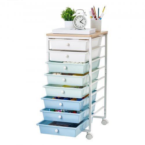 VEVOR Rolling Cart with Drawers, 8 Drawer Storage Organizer, Mobile Utility Cart with Wood Top, Steel Frame, Universal Casters & 2 Brakes, for Office, Classroom, Craft Supplies, Bedroom, Green Blue - CTTCDPDPPT8TTYHX4001V0 - view 2