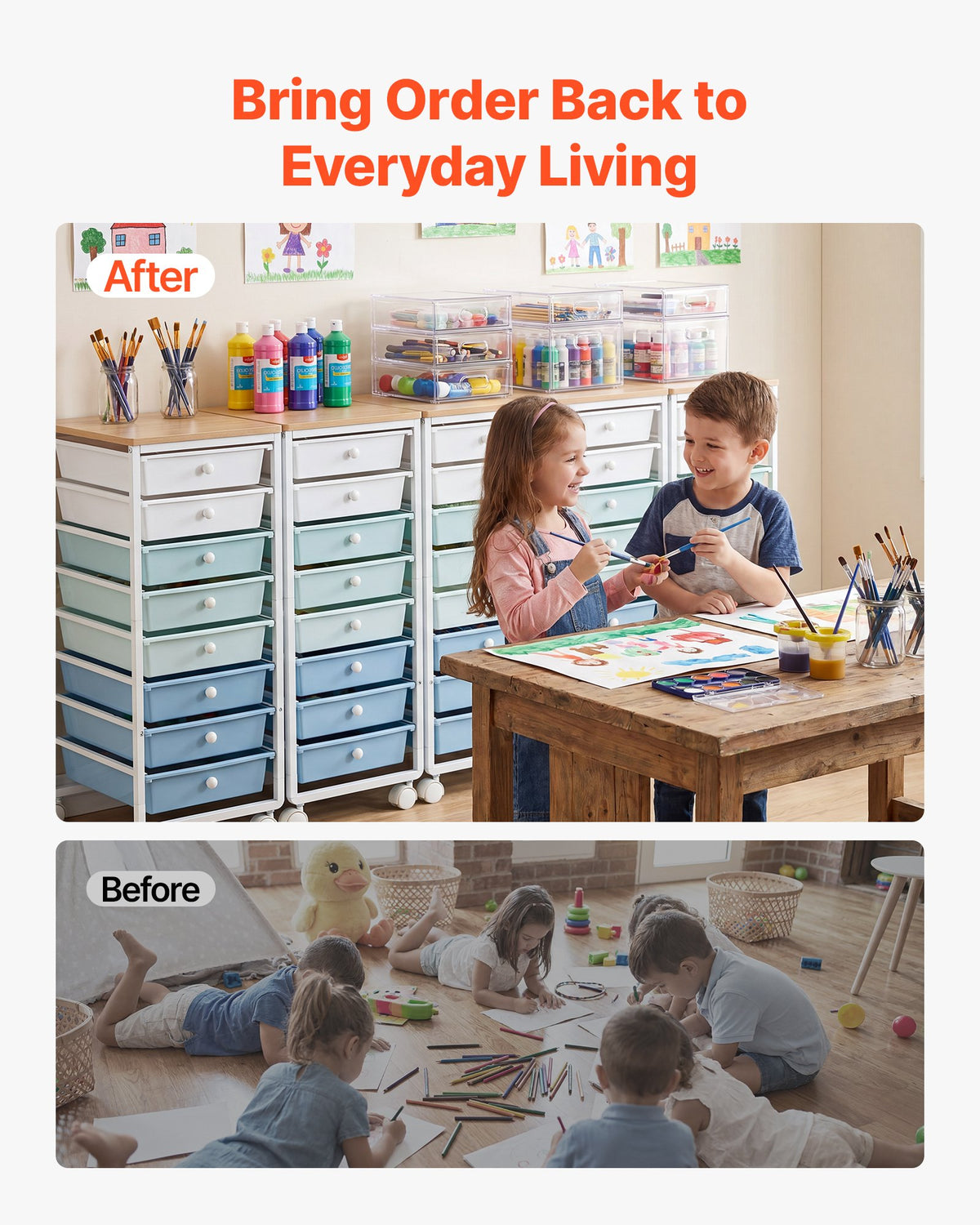 VEVOR Rolling Cart with Drawers, 8 Drawer Storage Organizer, Mobile Utility Cart with Wood Top, Steel Frame, Universal Casters & 2 Brakes, for Office, Classroom, Craft Supplies, Bedroom, Green Blue - CTTCDPDPPT8TTYHX4001V0 - view 7