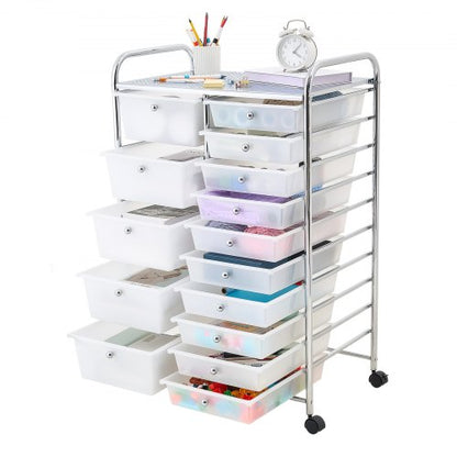 VEVOR Rolling Cart with Drawers, Double Row 15 Drawer Storage Organizer, Mobile Utility Cart with Chrome Steel Frame, Universal Casters & 2 Brakes, for Office, Classroom, Craft Room, Studio, Garage - CTTCSPSPBXG1FUYEK001V0 - view 2