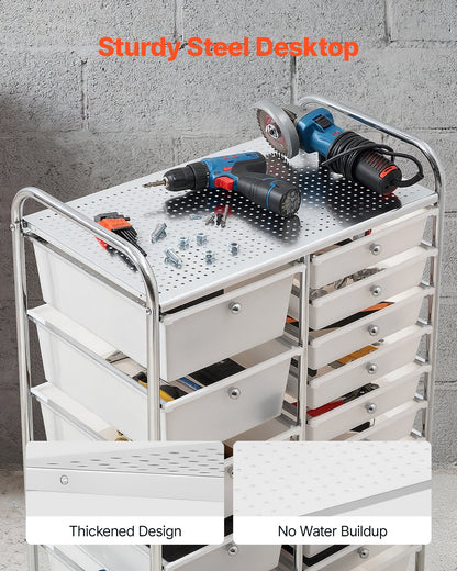 VEVOR Rolling Cart with Drawers, Double Row 15 Drawer Storage Organizer, Mobile Utility Cart with Chrome Steel Frame, Universal Casters & 2 Brakes, for Office, Classroom, Craft Room, Studio, Garage - CTTCSPSPBXG1FUYEK001V0 - view 5
