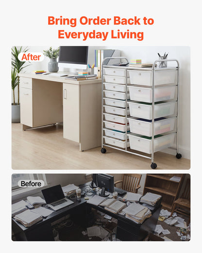 VEVOR Rolling Cart with Drawers, Double Row 15 Drawer Storage Organizer, Mobile Utility Cart with Chrome Steel Frame, Universal Casters & 2 Brakes, for Office, Classroom, Craft Room, Studio, Garage - CTTCSPSPBXG1FUYEK001V0 - view 7