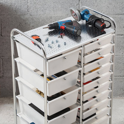 VEVOR Rolling Cart with Drawers, Double Row 15 Drawer Storage Organizer, Mobile Utility Cart with Chrome Steel Frame, Universal Casters & 2 Brakes, for Office, Classroom, Craft Room, Studio, Garage - CTTCSPSPBXG1FUYEK001V0 - view 9