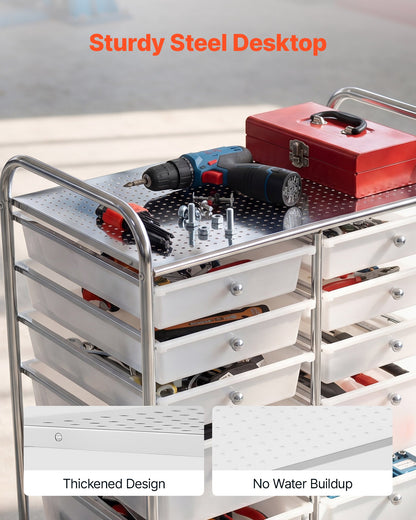 VEVOR Rolling Cart with Drawers, Double Row 12 Drawer Storage Organizer, Mobile Utility Cart with Chrome Steel Frame, Universal Casters & 2 Brakes, for Office, Classroom, Craft Room, Studio, Garage - CTTCSPSPBXG1H6L6X001V0 - view 5