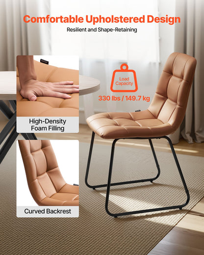 VEVOR 5-Piece Dining Table Set, Space-Saving Round Kitchen Table with 4 Upholstered Orange Chairs, PU Leather Cushions, Modern Wood-Tone Desk with Adjustable Foot Pads for Dining Room, Small Spaces - CTTZKS75G4JC1VI9Q001V0 - view 4