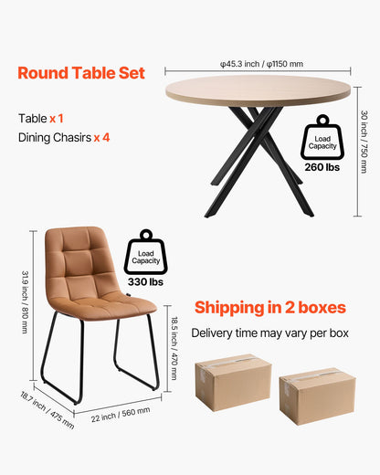 VEVOR 5-Piece Dining Table Set, Space-Saving Round Kitchen Table with 4 Upholstered Orange Chairs, PU Leather Cushions, Modern Wood-Tone Desk with Adjustable Foot Pads for Dining Room, Small Spaces - CTTZKS75G4JC1VI9Q001V0 - view 8