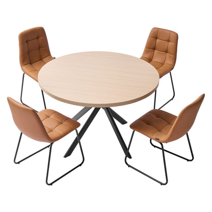 VEVOR 5-Piece Dining Table Set, Space-Saving Round Kitchen Table with 4 Upholstered Orange Chairs, PU Leather Cushions, Modern Wood-Tone Desk with Adjustable Foot Pads for Dining Room, Small Spaces - CTTZKS75G4JC1VI9Q001V0 - view 10