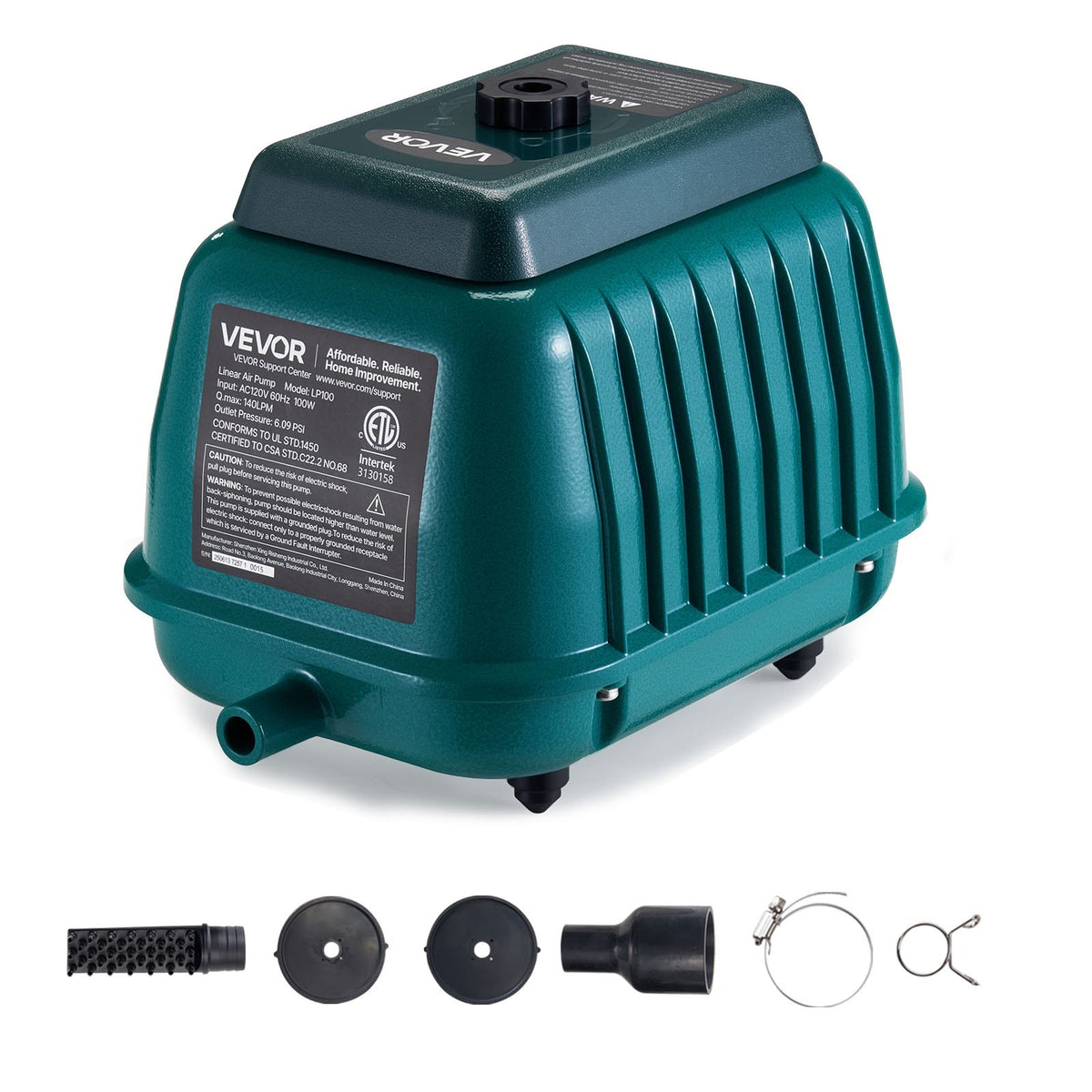 VEVOR Linear Air Pump, 2219.04 GPH Air Flow, Septic Aerator Pump, Aeration System for 11 ft Deep Ponds, Fit for Septic Tanks, Aquariums, Waste Treatment, Seafood Restaurants, Fish Farms, Hydroponics - CTXXPQB100W1R1ILA001V1 - view 1