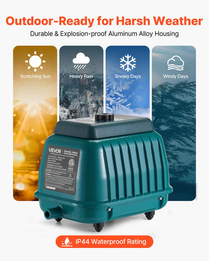 VEVOR Linear Air Pump, 2219.04 GPH Air Flow, Septic Aerator Pump, Aeration System for 11 ft Deep Ponds, Fit for Septic Tanks, Aquariums, Waste Treatment, Seafood Restaurants, Fish Farms, Hydroponics - CTXXPQB100W1R1ILA001V1 - view 6