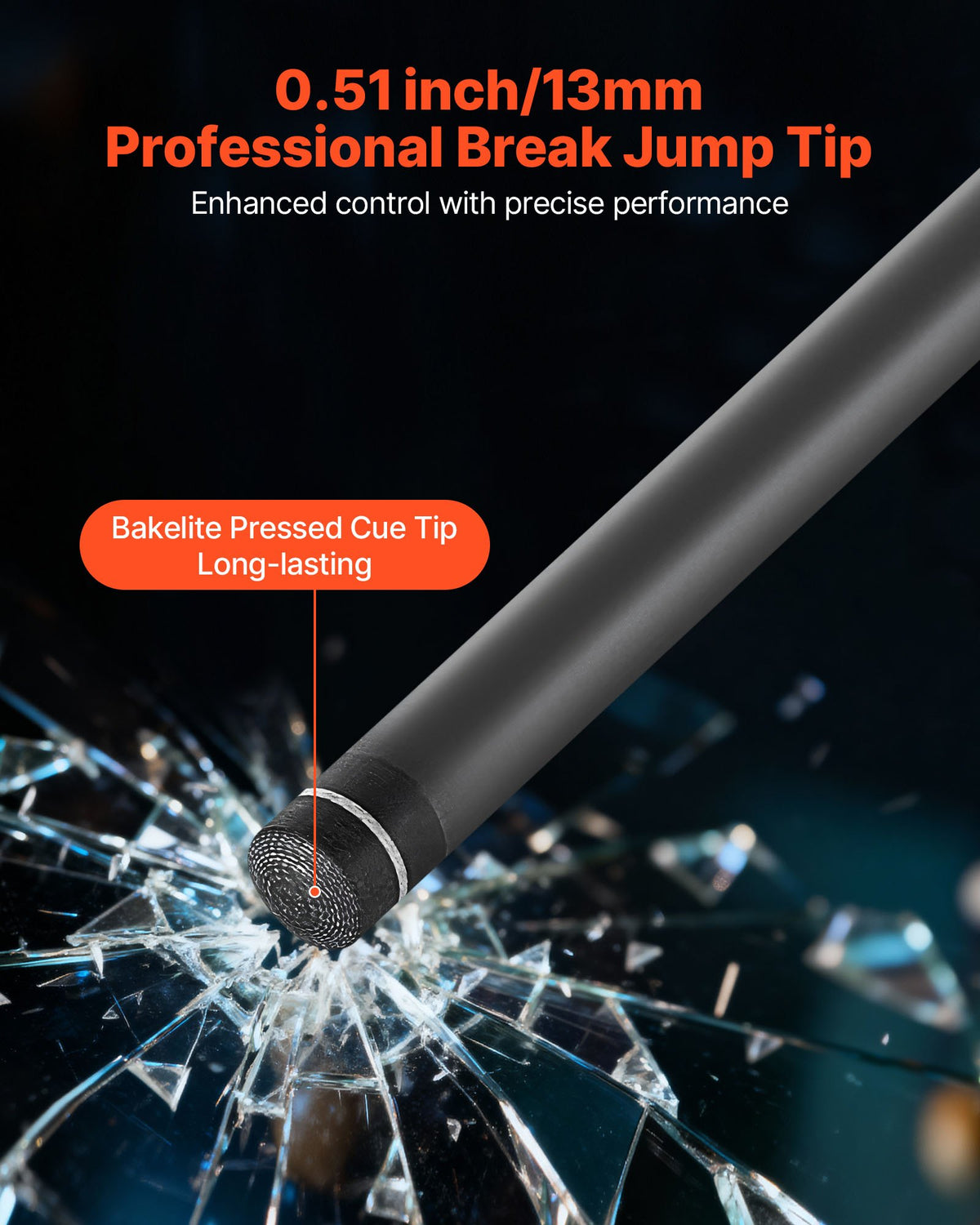 VEVOR Pool Cue, 1 Piece Jump Break Cue, 58 inch & 19.5 oz Break Cues Pool Stick, Breaks Stick with Carbon Fiber Shaft & Maple Cues Butt, Heavy Hitter Breaks Jump Billiard Cue for Adult, Home, Office - CTYTGCTYTG58X9VOL001V0 - view 4