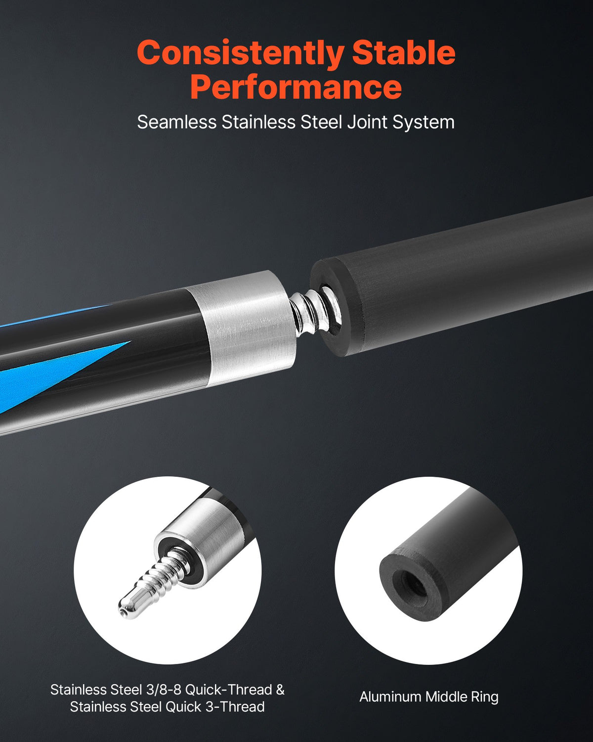 VEVOR Pool Cue, 1 Piece Jump Break Cue, 58 inch & 19.5 oz Break Cues Pool Stick, Breaks Stick with Carbon Fiber Shaft & Maple Cues Butt, Heavy Hitter Breaks Jump Billiard Cue for Adult, Home, Office - CTYTGCTYTG58X9VOL001V0 - view 5