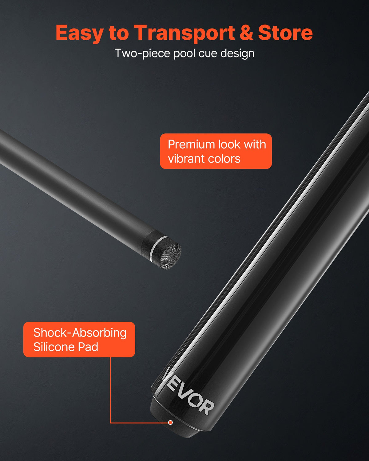 VEVOR Pool Cue, 1 Piece Jump Break Cue, 58 inch & 19.5 oz Break Cues Pool Stick, Breaks Stick with Carbon Fiber Shaft & Maple Cues Butt, Heavy Hitter Breaks Jump Billiard Cue for Adult, Home, Office - CTYTGCTYTG58X9VOL001V0 - view 6