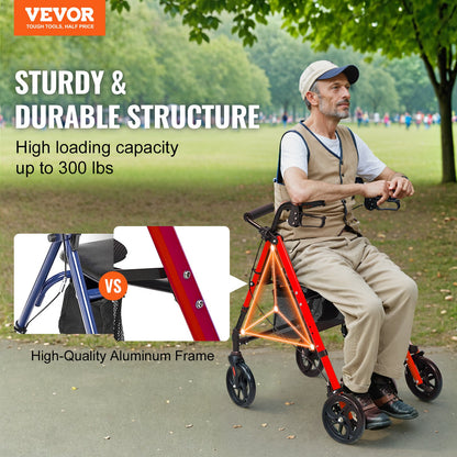 VEVOR Rollator Walker for Seniors and Adult, Lightweight Aluminum Foldable Rolling Walker with Adjustable Seat and Handle, Outdoor Mobility Rollator Walker with 8" All Terrain Wheels, 300LBS Capacity - CTZXQCKJL8INF9CPQV0 - view 3