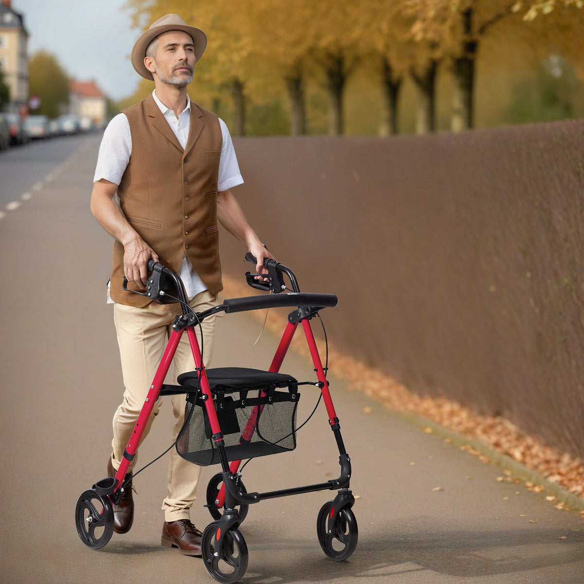 VEVOR Rollator Walker for Seniors and Adult, Lightweight Aluminum Foldable Rolling Walker with Adjustable Seat and Handle, Outdoor Mobility Rollator Walker with 8" All Terrain Wheels, 300LBS Capacity - CTZXQCKJL8INF9CPQV0 - view 9
