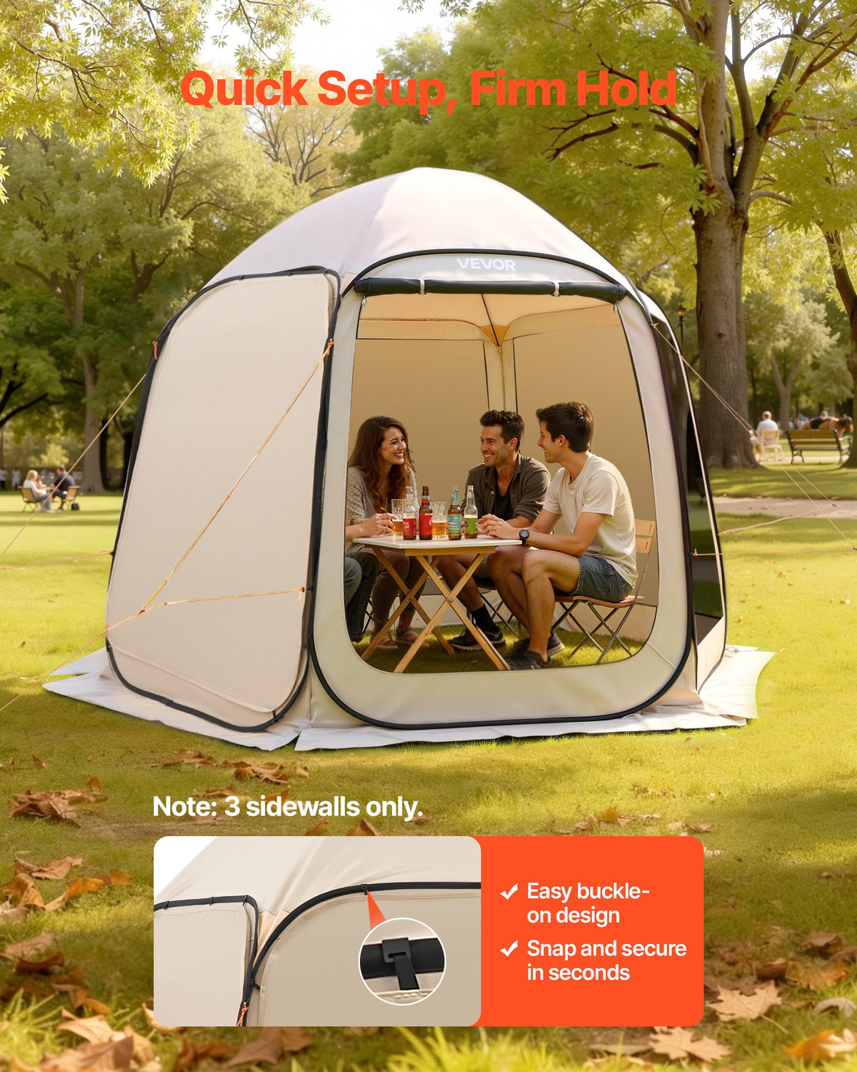 VEVOR Sun Shade Sail Canopy Covers, Fit for 10 x 9.2 ft Screen House Tent, Sun Protection, 5.51 x 4.23 ft 300D Oxford Silver-Coated Fabric, Pack of 3 (Not Include Tent), for Outdoor Activities, Beige - CWB1092FT3PZH0NTI001V0 - view 6