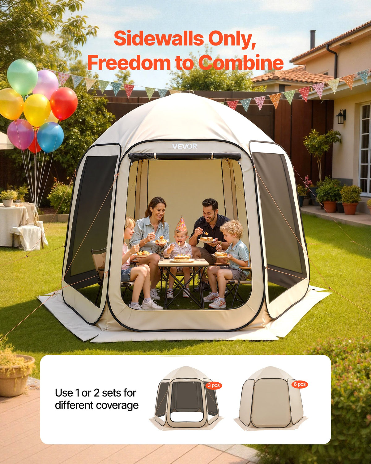 VEVOR Sun Shade Sail Canopy Covers, Fit for 10 x 9.2 ft Screen House Tent, Sun Protection, 5.51 x 4.23 ft 300D Oxford Silver-Coated Fabric, Pack of 3 (Not Include Tent), for Outdoor Activities, Beige - CWB1092FT3PZH0NTI001V0 - view 7