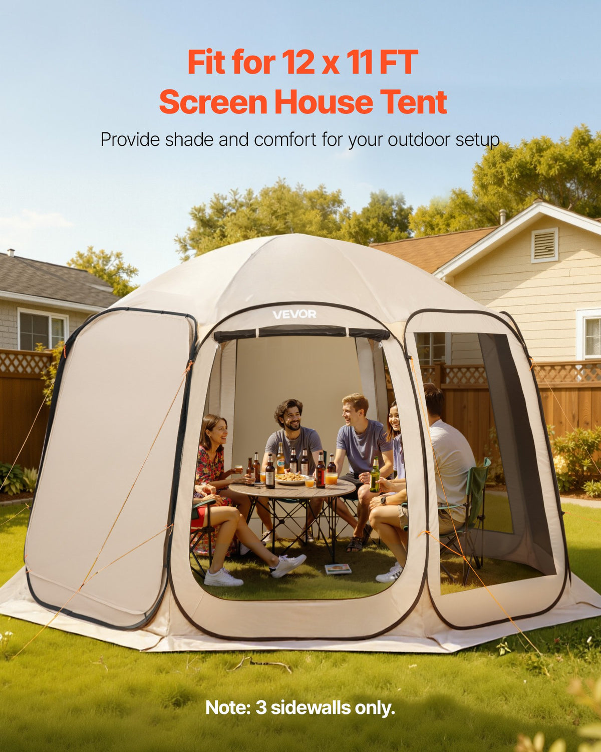 VEVOR Sun Shade Sail Canopy Covers, Fit for 12 x 11 ft Screen House Tent, Sun Protection, 5.51 x 4.59 ft 300D Oxford Silver-Coated Fabric, Pack of 3 (Not Include Tent), for Outdoor Activities, Beige - CWB1211FT3PZQEV4W001V0 - view 3