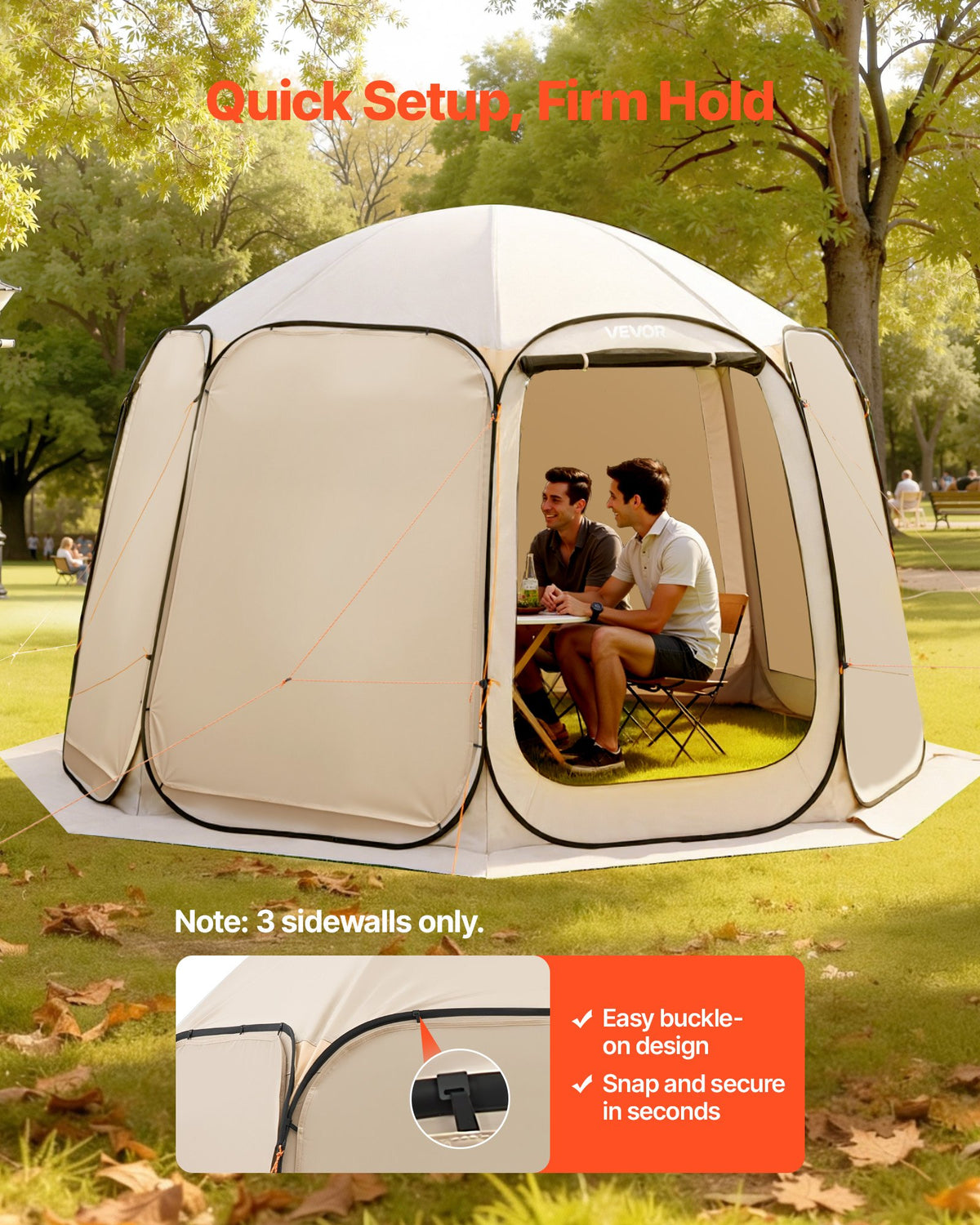 VEVOR Sun Shade Sail Canopy Covers, Fit for 12 x 11 ft Screen House Tent, Sun Protection, 5.51 x 4.59 ft 300D Oxford Silver-Coated Fabric, Pack of 3 (Not Include Tent), for Outdoor Activities, Beige - CWB1211FT3PZQEV4W001V0 - view 6