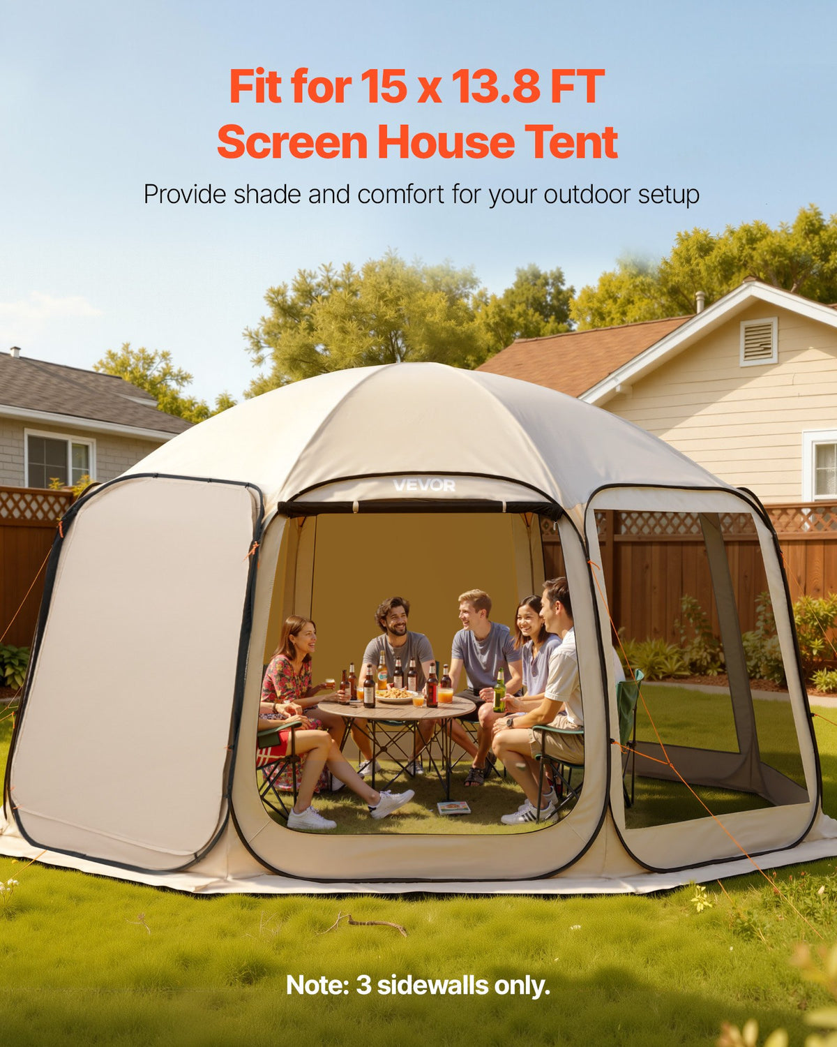 VEVOR Sun Shade Sail Canopy Covers, Fit for 15 x 13.8 ft Screen House Tent, Sun Protection, 5.51 x 5.25 ft 300D Oxford Silver-Coated Fabric, Pack of 3 (Not Include Tent), for Outdoor Activities, Beige - CWB15138FT3PKWBB0001V0 - view 3