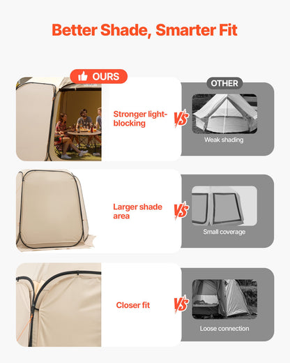 VEVOR Sun Shade Sail Canopy Covers, Fit for 15 x 13.8 ft Screen House Tent, Sun Protection, 5.51 x 5.25 ft 300D Oxford Silver-Coated Fabric, Pack of 3 (Not Include Tent), for Outdoor Activities, Beige - CWB15138FT3PKWBB0001V0 - view 5