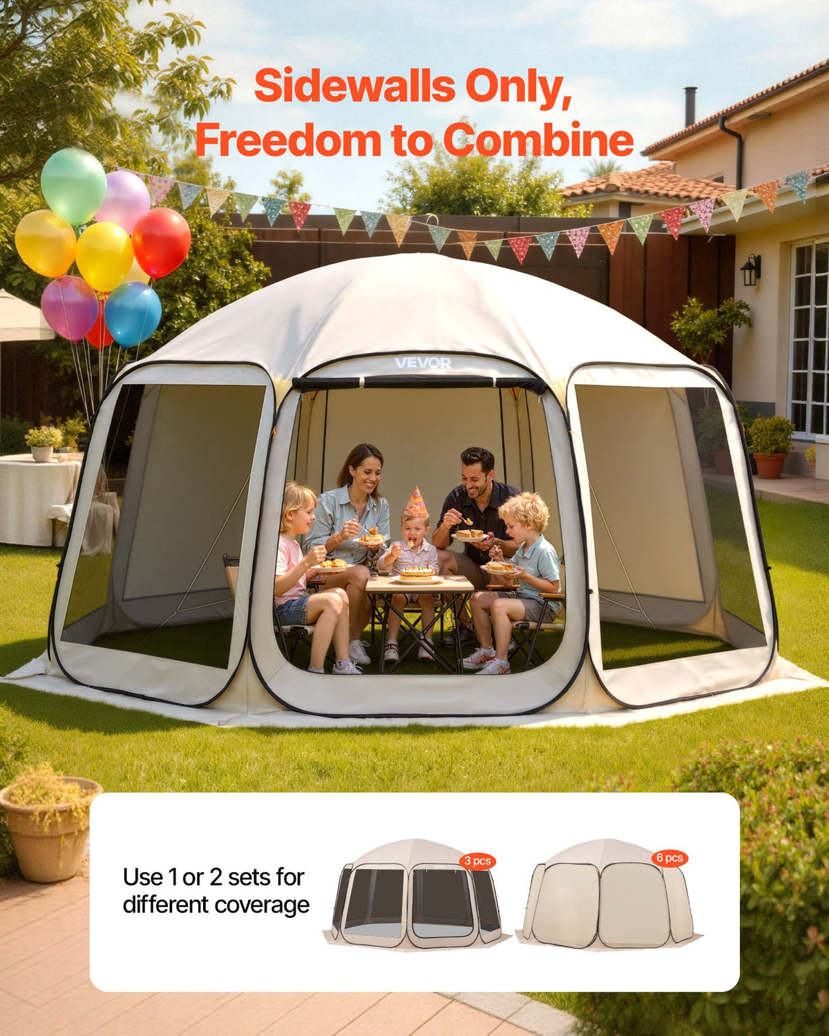 VEVOR Sun Shade Sail Canopy Covers, Fit for 15 x 13.8 ft Screen House Tent, Sun Protection, 5.51 x 5.25 ft 300D Oxford Silver-Coated Fabric, Pack of 3 (Not Include Tent), for Outdoor Activities, Beige - CWB15138FT3PKWBB0001V0 - view 7