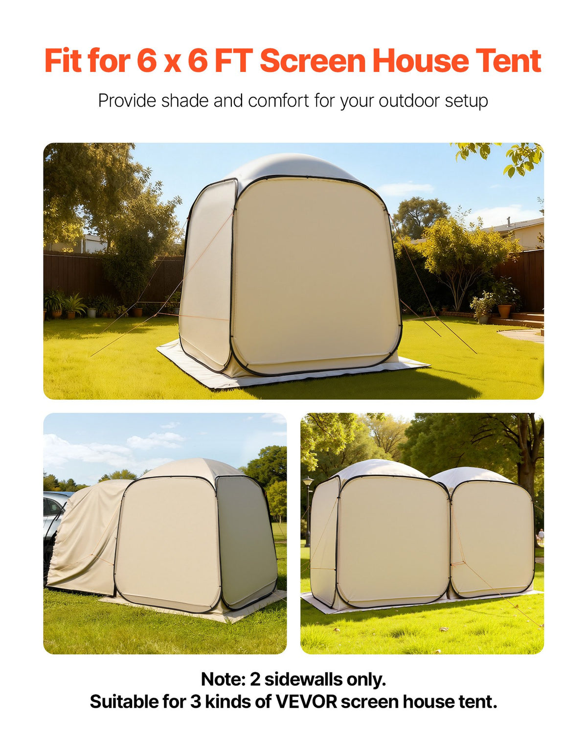 VEVOR Sun Shade Sail Canopy Covers, Fit for 6 x 6 ft Screen House Tent, Sun Protection, 5.51 x 5.71 ft 300D Oxford Silver-Coated Fabric, Pack of 2 (Not Include Tent), for Outdoor Activities, Beige - CWB66FT2PZ00AQE59001V0 - view 3