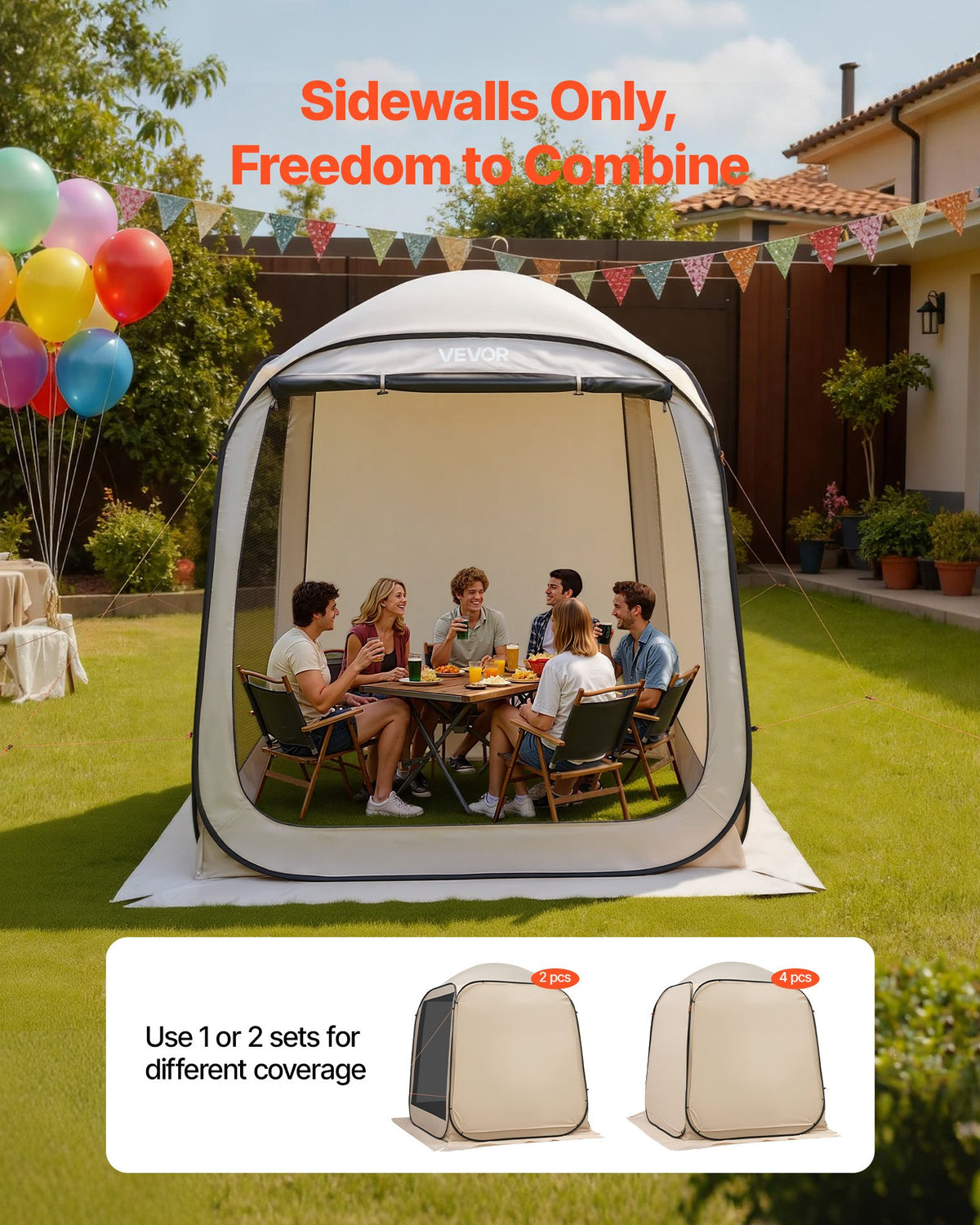 VEVOR Sun Shade Sail Canopy Covers, Fit for 6 x 6 ft Screen House Tent, Sun Protection, 5.51 x 5.71 ft 300D Oxford Silver-Coated Fabric, Pack of 2 (Not Include Tent), for Outdoor Activities, Beige - CWB66FT2PZ00AQE59001V0 - view 7