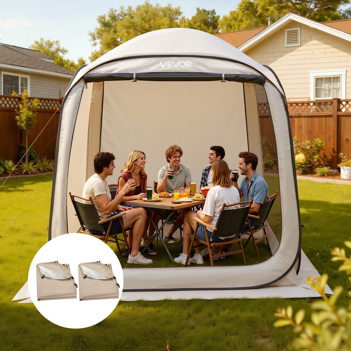VEVOR Sun Shade Sail Canopy Covers, Fit for 6 x 6 ft Screen House Tent, Sun Protection, 5.51 x 5.71 ft 300D Oxford Silver-Coated Fabric, Pack of 2 (Not Include Tent), for Outdoor Activities, Beige - CWB66FT2PZ00AQE59001V0 - view 9