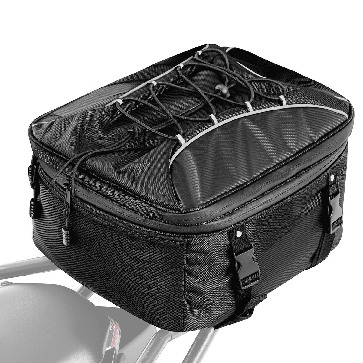 VEVOR Motorcycle Tail Bag, 22-34 L Expandable Motorcycle Rear Seat Bag with Waterproof Rain Cover, Outdoor Sports Motorbike Luggage Storage Backpack Handbag with Straps, Pocket & Elastic Cord, Black - CWBBL2234L00QOB5J001V0 - view 1