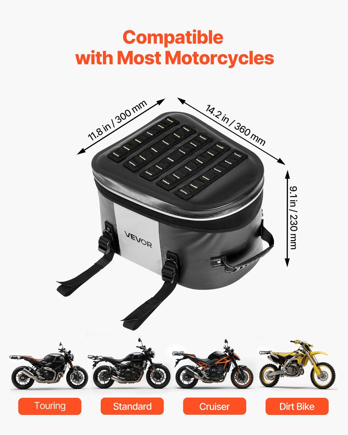 VEVOR Motorcycle Tail Bag, 28 L Motorcycle Rear Seat Bag with Waterproof Fabric, Outdoor Sports Motorbike Luggage Storage Trunk Handbag with Pocket & Adjustable Buckle, Universal Fit Rear Racks, Black - CWBBL28L0000RA1NG001V0 - view 3