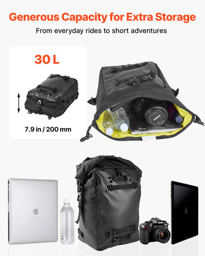 VEVOR Motorcycle Tail Bag, 30 L Motorcycle Rear Seat Bag with Waterproof Rain Cover, Outdoor Sports Motorbike Luggage Storage Trunk Rack Backpack with Shoulder Straps, Universal Fit Rear Racks, Black - CWBBL30L0000F1GH9002V0 - view 4